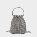 Crystal Embellished Silver Drawstring Crossbody Bucket Bag