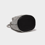 Crystal Embellished Silver Drawstring Crossbody Bucket Bag