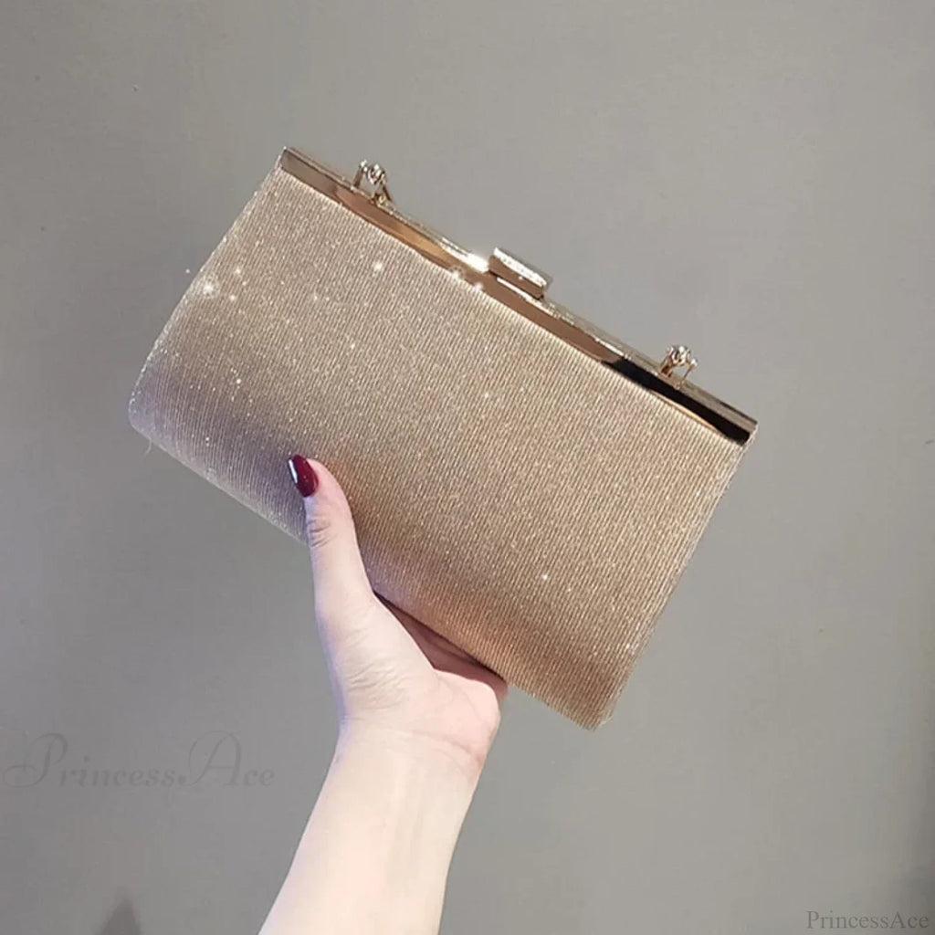 Glitter Luxury Apricot Evening Clutch Chain Shoulder Bag