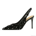 Glitter Luxury Pointed Toe Pumps Golden Thin Heels Sexy Slingback Sandals High Heel