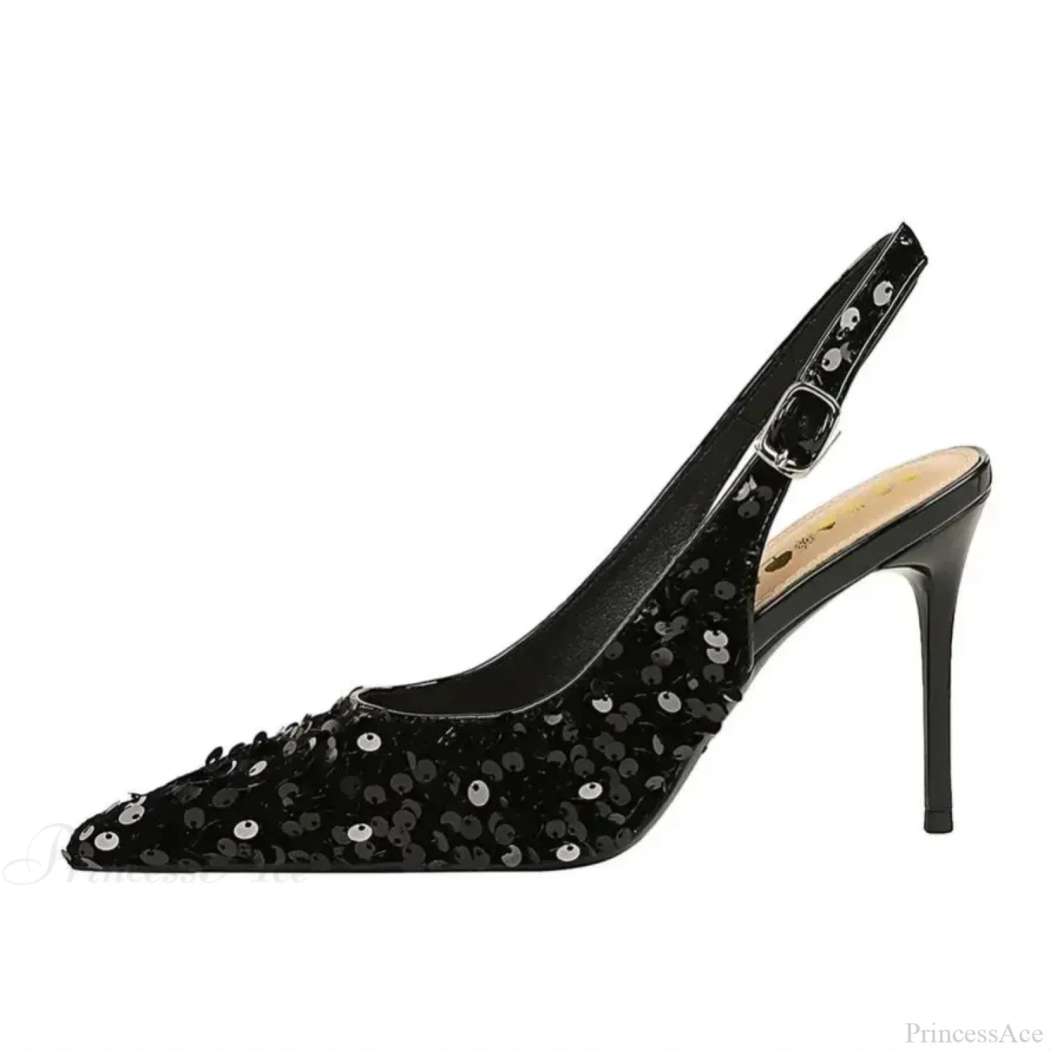 Glitter Luxury Pointed Toe Pumps Golden Thin Heels Sexy Slingback Sandals High Heel