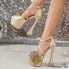 Glitter Rhinestones Flower Platform Pumps Sandals - Wedding Banquet Shoes