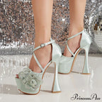 Glitter Rhinestones Flower Platform Pumps Sandals - Wedding Banquet Shoes