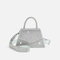Crystal Embellished Foldover Top Handle Crossbody Bag in Silver