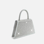 Crystal Embellished Foldover Top Handle Crossbody Bag in Silver