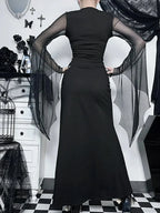 Gloomy Halloween Net Patchwork Flare Sleeve Full-Length Dress