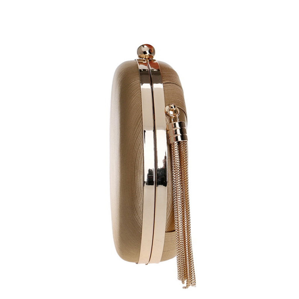 Fringe Trim Round Braided Satin Mini Clutch - Gold