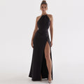High Split Sleeveless Backless Evening Maxi Dress - Black