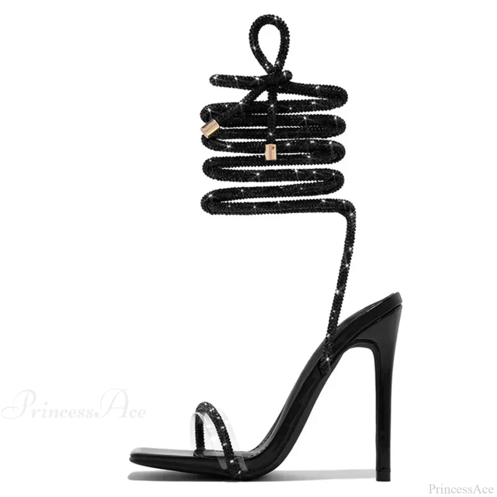 Gold Crystal Ankle Cross-Strap Sexy Open-Toe Club Summer Party Banquet High Heel