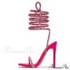 Gold Crystal Ankle Strap Sandals - Women's Summer Party Wedding Shoes - Open Toe Club Heels