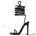 Gold Crystal Ankle Strap Sandals - Women's Summer Party Wedding Shoes - Open Toe Club Heels