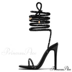 Gold Crystal Ankle Strap Sandals - Women's Summer Party Wedding Shoes - Open Toe Club Heels