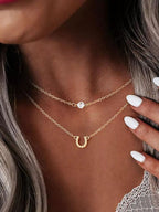 Double-Layer Horseshoe Necklace with Diamonds in Gold