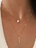 Gold Double-Layer Rhinestone Pendant Necklace