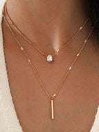 Gold Double-Layer Rhinestone Pendant Necklace