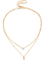 Gold Double-Layer Rhinestone Pendant Necklace