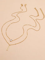 Gold Double-Layer Rhinestone Pendant Necklace