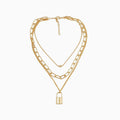 Layered Chain-Link Gold Lock Pendant Necklace