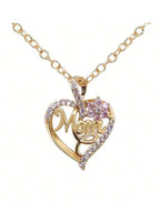 Golden Mom Heart Pendant with Rhinestone Floral Cut-out