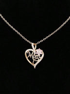 Golden Mom Heart Pendant with Rhinestone Floral Cut-out