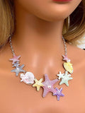 Starfish Shell Pearl Necklace with Adjustable Chain