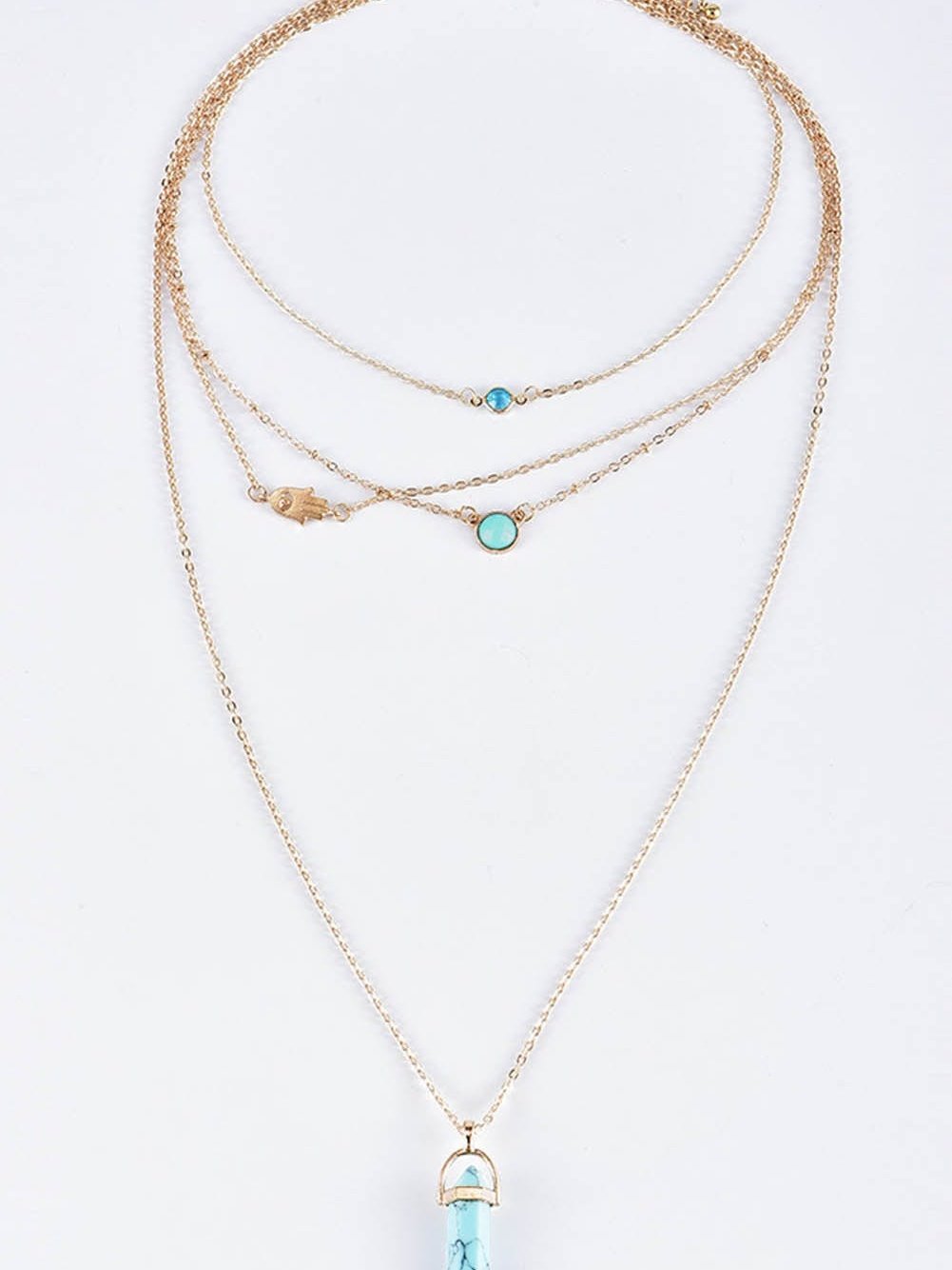 Turquoise Pendant Layered Necklace in Boho-Chic Gold