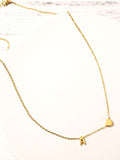 Gold Letter Pendant Necklace with Chained Heart Design