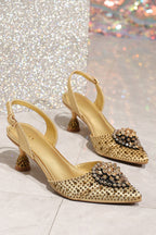 Pointed Rhinestone High Heels With Bow Hand Bag