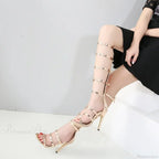 Golden 12CM Thin High Heels Gladiator Peep Toe Narrow Band Hollow Buckle Zipp Party High Heel