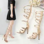 Golden 12CM Thin High Heels Gladiator Peep Toe Narrow Band Hollow Buckle Zipp Party High Heel