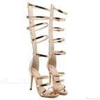 Golden 12CM Thin High Heels Gladiator Peep Toe Narrow Band Hollow Buckle Zipp Party High Heel