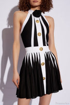 Golden Buttons Patchwork Party Dress