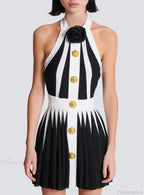 Golden Buttons Patchwork Party Dress