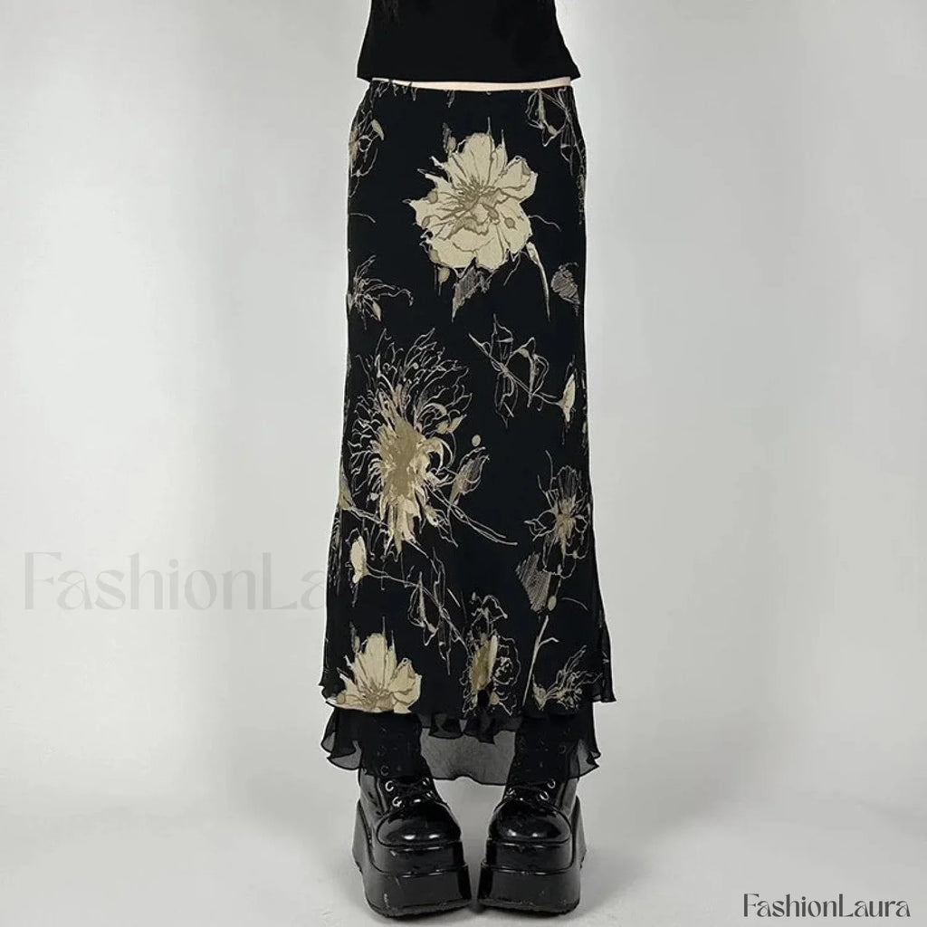 Goth Floral Double Layer Skirt