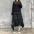 Gothic High Low Ruched Ruffle Skirt
