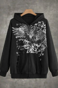 Gothic Wing Print Zip Up Hoodie