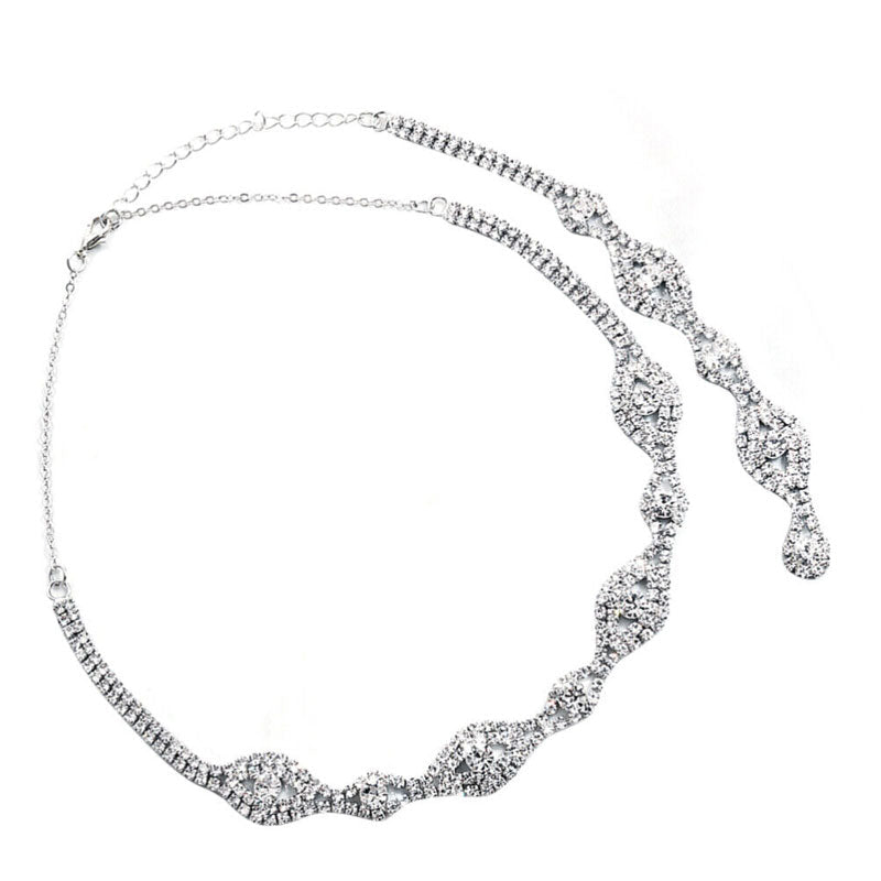 Rhinestone Bridal Necklace with Backdrop - Silver