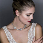 Rhinestone Bridal Necklace with Backdrop - Silver