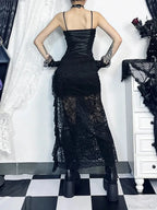 Graceful Spaghetti Strap Lace Full-Length Dress