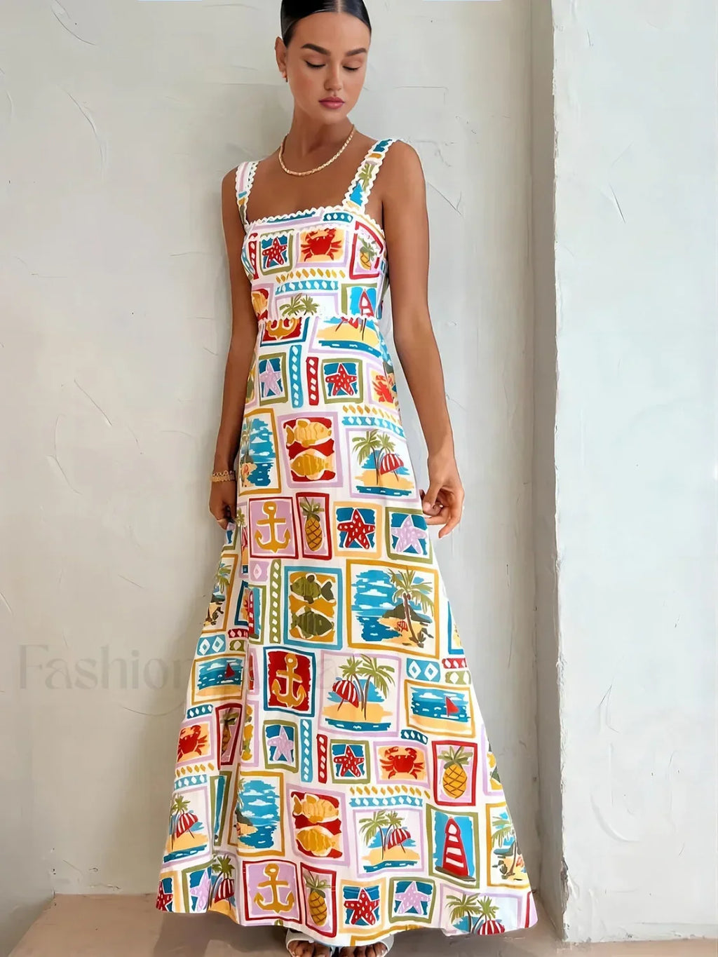 Multicolor Graffiti Print Sleeveless Long Dress