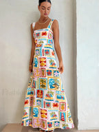 Multicolor Graffiti Print Sleeveless Long Dress