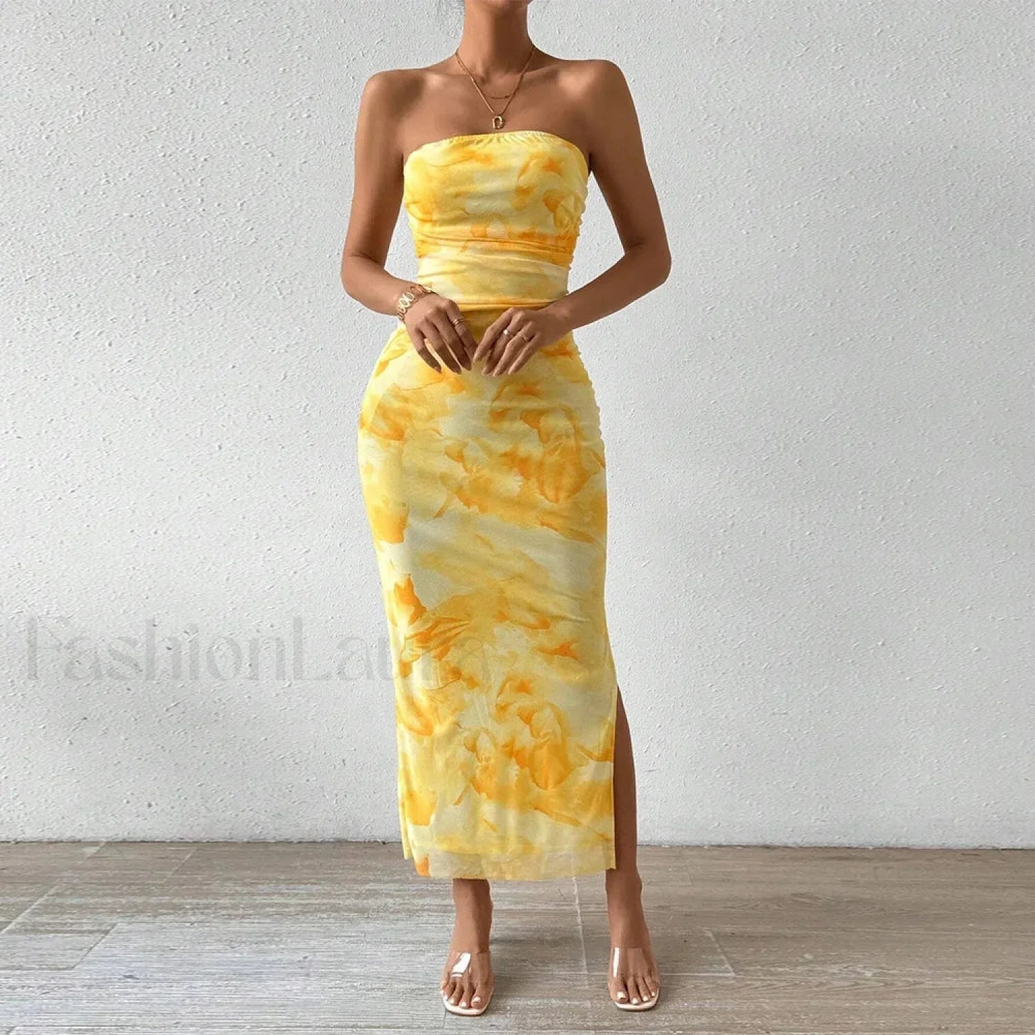 Yellow Graphic Off Shoulder Midi Dress