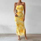 Yellow Graphic Off Shoulder Midi Dress