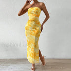 Yellow Graphic Off Shoulder Midi Dress