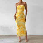 Yellow Graphic Off Shoulder Midi Dress