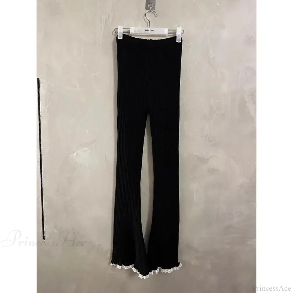 Gray Lace Flare Women Casual Knit Pants