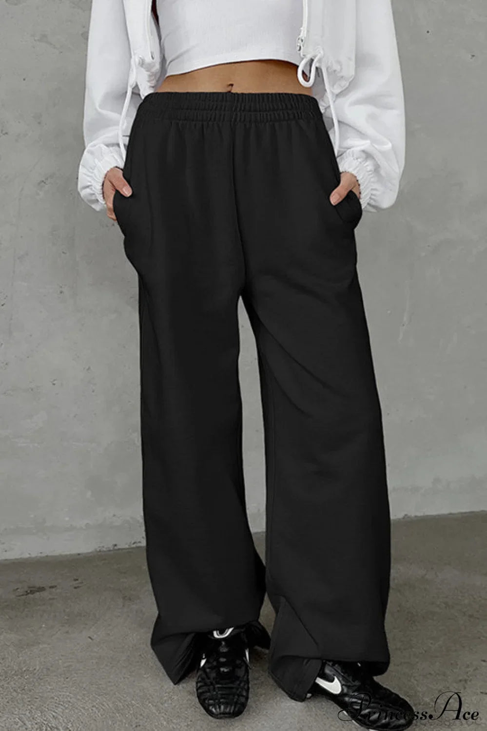 Gray Loose Wide Leg Low Waist Sweat Pants