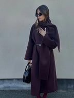 Gray Woolen Turn-Down Collar Overcoat