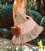 Green Floral Sleeveless Rayon Maxi Boho Dress