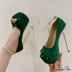 Green Peep Toe Wedding Banquet High Heels Platform Pumps with Ankle Strap